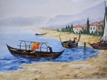  Antique painting "Venetian landscape", 80x50 cm, oil, H.M., from Germany. Original, photo number 8