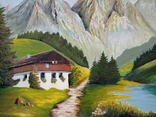 Antique painting "House in the Bavarian Alps", oil, Liebchert, Germany.Original., photo number 7