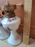 Фарфор Ваза Основа старой керосиновой лампы с горелкой китайский фарфор, парная 2 шт, фото №5