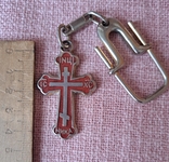 Брелок Крест с эмалью привеска, красная эмаль, фото №3