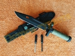 Нож тактический Columbia 2528B хаки пила огниво компас пластиковый чехол 32см, фото №2