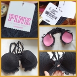 Victoria's Secret Pink EUR 34DD/75D Бюстгальтер пуш ап косточка застежка спереди черный, numer zdjęcia 12