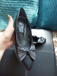 Красивые женские туфли кожа каблук черные с бантиком р. 25, фото №7