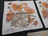Винтаж платок подпиской Jim Thompson птица, цветы, 39/38 см, 3 шт., фото №3
