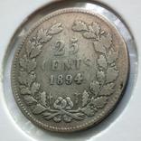 Нидерланды 25 центов 1894 г. Вильгельмина - Длинные волосы, фото №6
