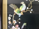 Большое панно, картина, перламутр, Китай 60-е. Птицы на ветке, коробка., фото №8