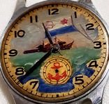 Watch Pobeda 2MChZ 1957 with a hand-drawn picture on the dial of the USSR, photo number 2