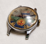 Watch Pobeda 2MChZ 1957 with a hand-drawn picture on the dial of the USSR, photo number 5