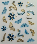 Голографические 3D-наклейки для дизайна ногтей - синие с золотом, фото №4