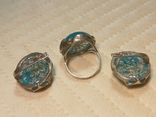 Набор серьги и кольцо серебро золото сухоцветы, фото №3