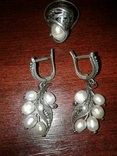 Набір сережки і перстень з перлами., фото №5