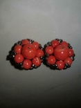 Сережки з коралами (iмовiрно мельхіор, iм. корала), фото №2