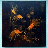 Картина Золоті рибки. Дошка чорно-лакова, дерево, ручний розпис, В'єтнам., фото №2