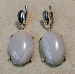 Серебрянные серьги с агатом 925 пробы без клейма новые, фото №2