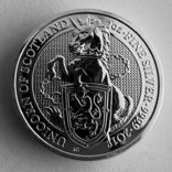 Великобритания 5 фунтов Единорог 2018 серебро 2 OZ(Звери Королевы), фото №2