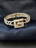 Серебристый винтажный браслет с символом G, кристаллы, Англия, фото №2