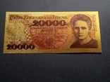 Золота сувенірна банкнота Польщі 20000 злотих (1989р), фото №3