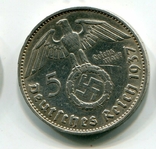 5 марок 1937 г. Серебро. Монетный двор D, фото №3