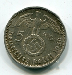 5 марок 1939 г. Серебро. Монетный двор A, фото №3
