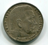 5 марок 1939 г. Серебро. Монетный двор В, фото №2
