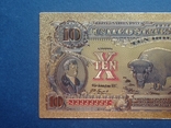Золота сувенірна банкнота США 10 Доларів - 10 Dollars (1878р з бізоном), фото №4