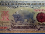 Золота сувенірна банкнота США 10 Доларів - 10 Dollars (1878р з бізоном), фото №5