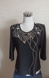 Красивая женская блузка рукав 3/4 черная с вышивкой на 46-48 трикотин, фото №3