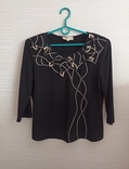 Красивая женская блузка рукав 3/4 черная с вышивкой на 46-48 трикотин, фото №6