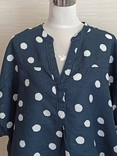 M&amp;S UK 22 Льняная Натуральная женская блузка батал синяя в горох, фото №4