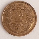 3 монеты Франция 1 франк 1924 2 франка 1941 10 франков 1953, фото №9