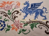 Старая наволочка из грубой ткани вышивка цветы дракон, фото №2
