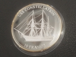 Конго 10 франков 2001 г серебро Корабль Парусник USS Constellation Пруф, фото №2