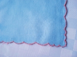 Носовой платок голубой, розовая вышивка., фото №5