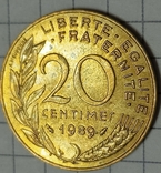 Франция 20 сентим 1989, фото №2