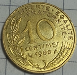 Франция 10 сентим 1988, фото №2