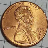 США 1 цент 1995 D, фото №2