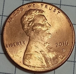 США 1 цент 2016 D, фото №2