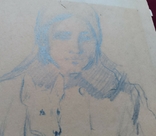 1977 р. Павлюк А.Г. Дівчинка з песиком папір олівець 40.5Х30 см, фото №8