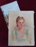 1949 р. Павлюк А.Г. Портрет дівчини папір акварель 40Х29.5 см, фото №3