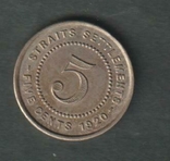 Стрейтс Сеттлеменс 5 центов 1920 г., фото №2