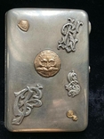 Портсигар серебро 84 пр.+золото+камень 224 грамм, фото №2
