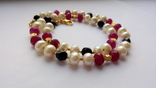 Ожерелье, натуральные камни( кварц под рубин, натуральный жемчуг), ювелирное стекло, фото №2