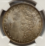 1 Доллар Моргана США 1884 O слаб NGC MS-63, фото №3