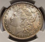 1 Доллар Моргана США 1884 O слаб NGC MS-63, фото №4