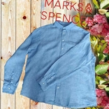 M&amp;S Льняная мужская рубашка длинный рукав меланж голубой XL, фото №3