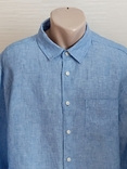 M&amp;S Льняная мужская рубашка длинный рукав меланж голубой XL, фото №4