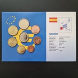 Набор евро Испания 1 2 евро 1 2 5 10 20 50 цент разные года 1999-2002 блистер002 блисте, фото №2