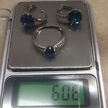 Набор серебро 925. Серьги + кольцо, голубые камни., фото №3