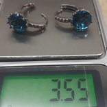 Набор серебро 925. Серьги + кольцо, голубые камни., фото №4