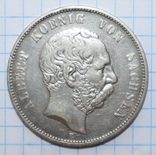 1875 год, 5 марок, Саксония., фото №2